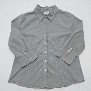 Kim Rogers White Striped 3/4 Sleeve Button-Down Shirt Women's Size Petite Large